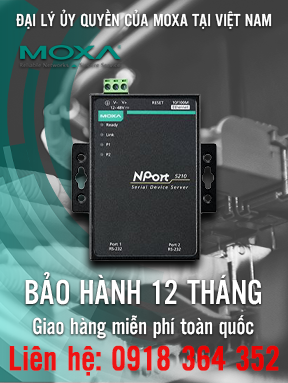 NPort 5210-T - Bộ chuyển đổi 2 cổng Serial RS232 sang 2 cổng Ethernet -  Nhiệt độ hoạt động -40 đến 75 ° C - Moxa Việt Nam
