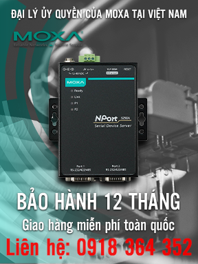 NPort 5250A-T -  Bộ chuyển đổi 2 cổng RS-232/422/485 - Nhiệt độ hoạt động từ -40 đến 75 ° C - Moxa Việt Nam