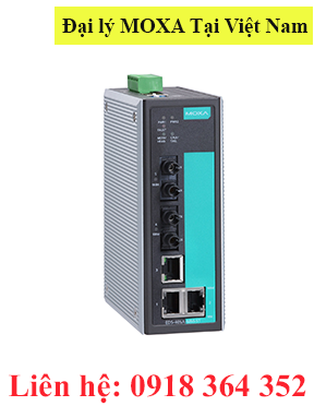 EDS-405A-MM-ST: Thiết bị chuyển mạch công nghiệp 3 cổng 10/100BaseT(X), và 2 cổng quang 100BaseFX multi-mode ST port, nhiệt độ từ  0 đến 60°C, Moxa Việt Nam Đại Lý Moxa Việt Nam