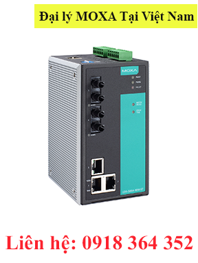EDS-505A-MM-ST-T: Switch công nghiệp 3 cổng 10/100BaseT(X), 2 cổng quang 100BaseFX multi mode ST port, nhiệt độ từ -40 đến 75°C, Moxa Việt Nam Đại Lý Moxa Việt Nam