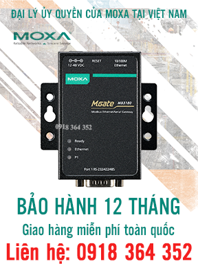 MGate MB3180: Bộ chuyển đổi giao thức 1 cổng Modbus RTU(RS232/485/422) sang Modbus TCP giá rẻ, Đại Lý Moxa Việt Nam