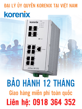 JetNet 5612G-4F - Bộ chuyển mạch Ethernet 12 cổng Gigabit tích hợp quản lý - Korenix Việt Nam
