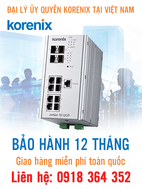 JetNet 7612GP-4F - Bộ chuyển mạch cáp quang Ethernet 12 cổng Gigabit tích hợp quản lý - Korenix Việt Nam