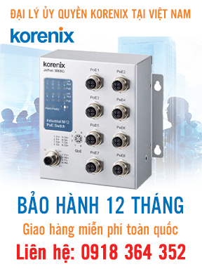 JetNet 3908G-M12 - Bộ chuyển mạch tăng áp 8 cổng Gigabit không quản lý - Korenix Việt Nam