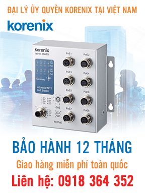 JetNet 3808G-M12 - Switch tăng áp không quản lý công nghiệp - Korenix Việt Nam