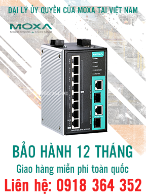 EDS-P510A-8PoE-2GTXSFP-T - Switch công nghiệp hỗ trợ 8 cổng Ethernet tốc độ 10/100BaseT(X)+ 2 cổng Gigabit Ethernet kết hợp - Moxa Việt Nam