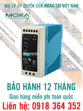 MDR-60-24 - Nguồn điện DIN-rail 24 VDC với đầu vào 60W / 2.5A, 85 đến 264 VAC, hoặc 120 đến 370 VDC - Moxa Việt Nam