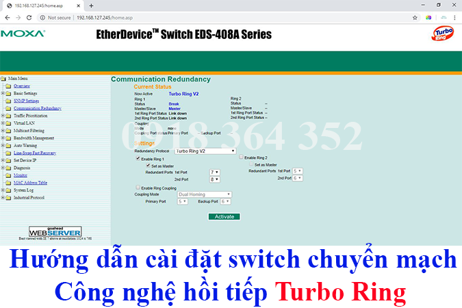 Hướng dẫn cài đặt/cấu hình switch công nghiệp EDS 405A/408A/505A/508A/510A/510E/516/518/528 Moxa Việt Nam (Phần 2 Cài đặt Turbo Ring)