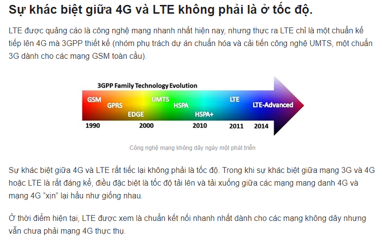 Sự khác biệt giữa 4G và LTE không phải là tốc độ